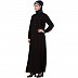 Designer abaya with piping on front-Black-red